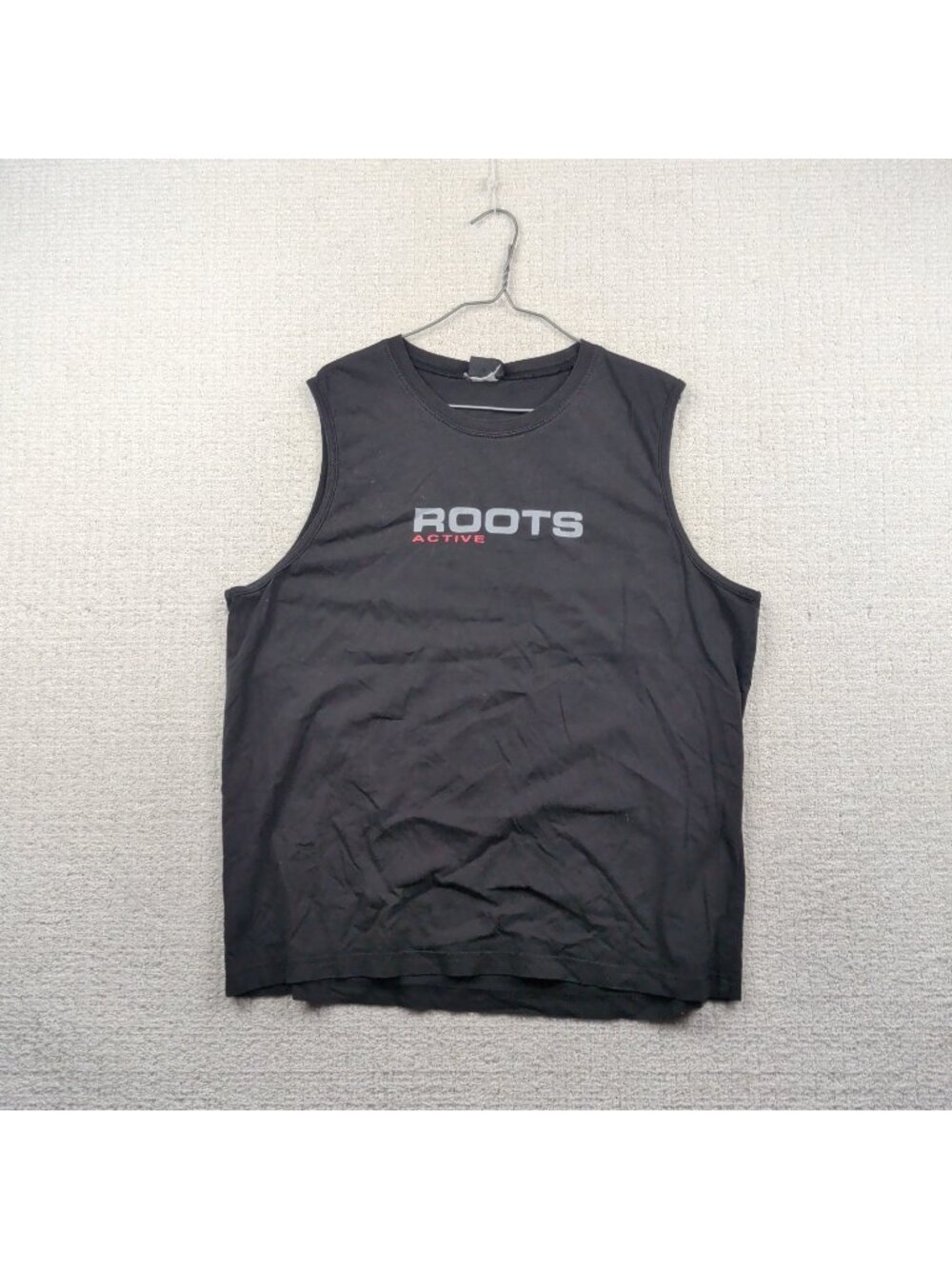 Vintage Roots Active Canada Graphic Tank Top Gym Running Gorpcore Black Read